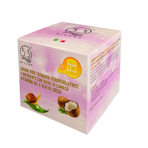 Crema Viso Teenager Seboregolatrice E Nutriente Con Bava Di Lumaca Vitamina B3 E Olio Di Cocco 5.3 Milano 1975